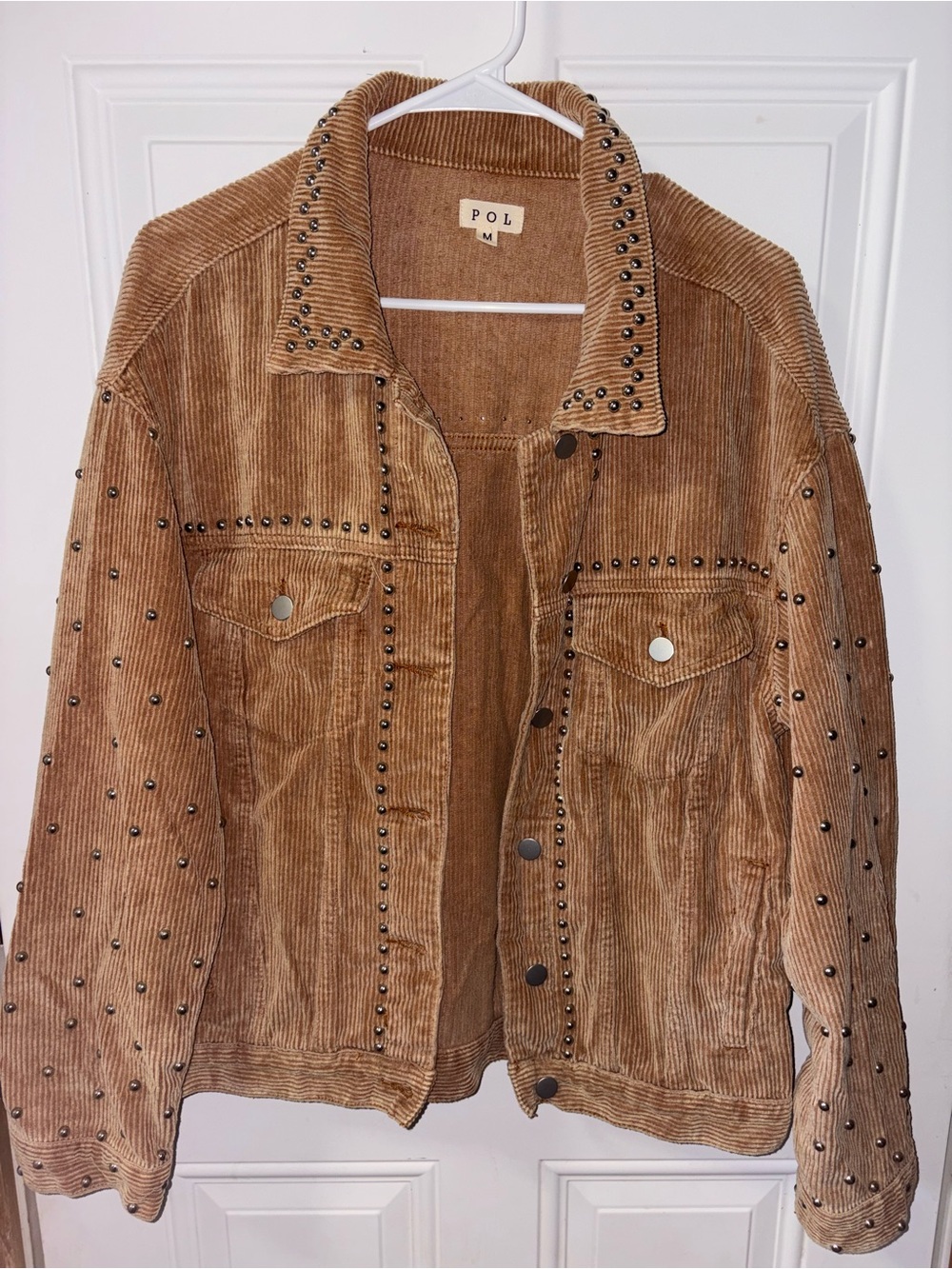POL Brown Studded Corduroy Jean Jacket